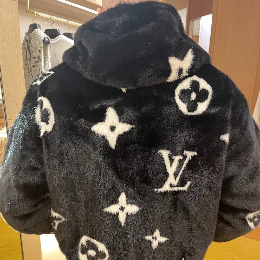 Authentic Louis Vuitton Monogram Mink Fur Hooded Coat
